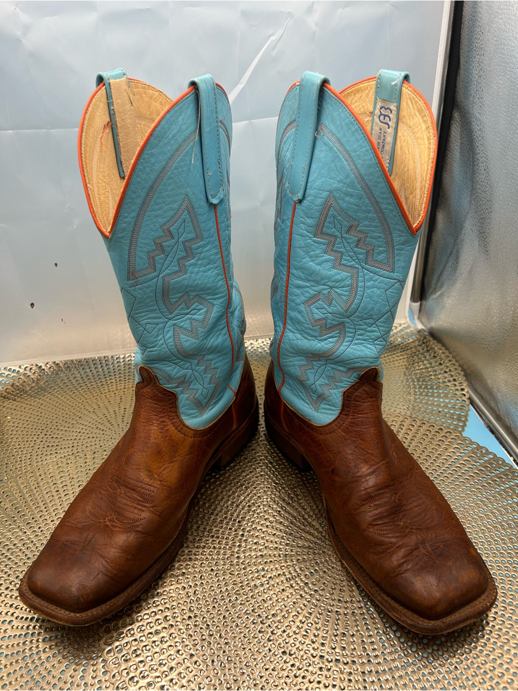 Anderson Bean Men 10.5 Turquoise Brown Cowboy Boots Usa